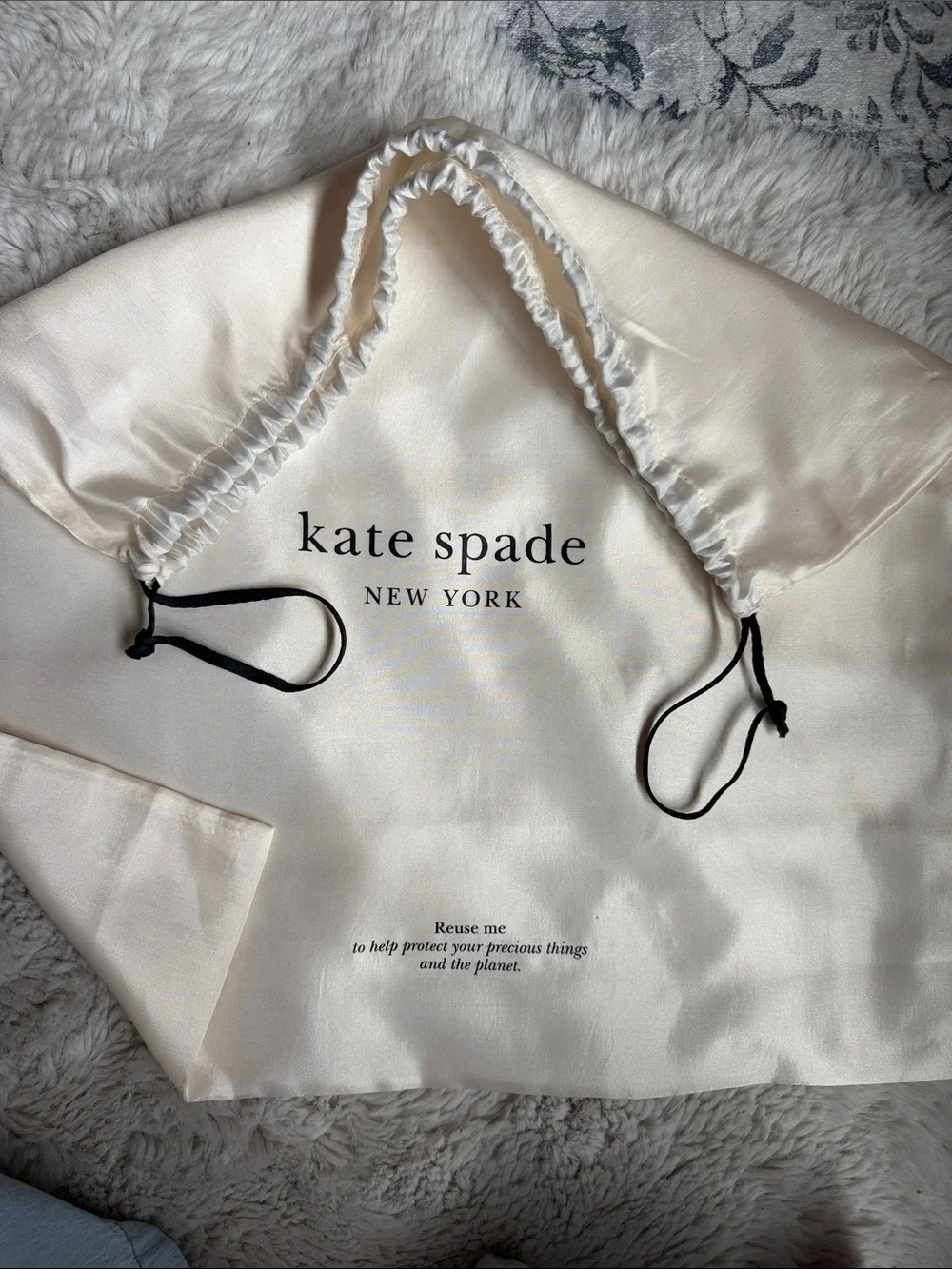 kate spade New York Cream Satin Drawstring Dust Bag